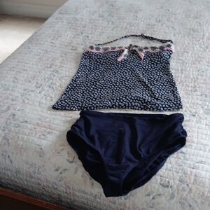 Anne Cole Navy Printed Tankini with Pink Trim